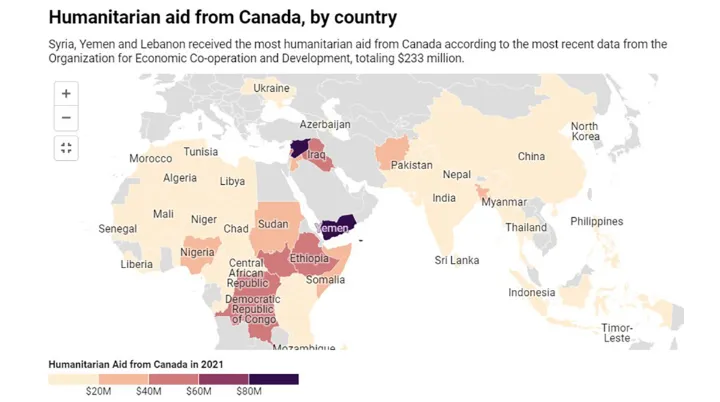 کانادا در این سال‌ها چقدر کمک بشردوستانه و به چه کشورهایی کرده است؟