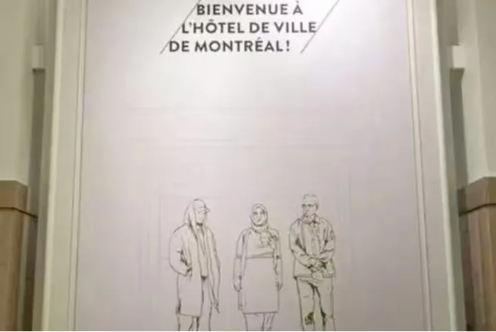 پوستر زن محجبه در ساختمان شهرداری مونترال تغییر خواهد کرد